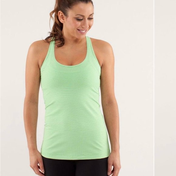 Lululemon Cool Racerback *Gingham Green and White Frond sz 2 EUC - Picture 1 of 8